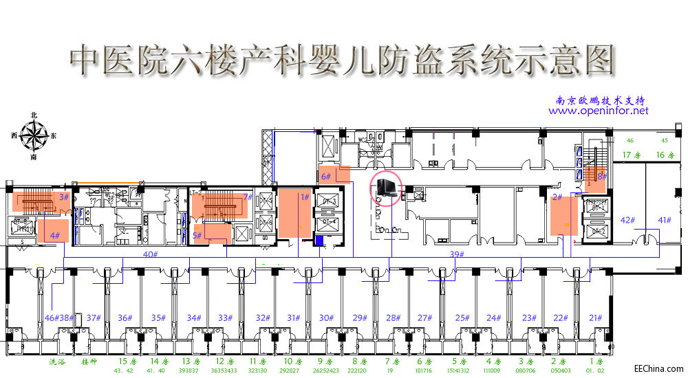 欧鹏婴儿防盗系统的病区平面示意图