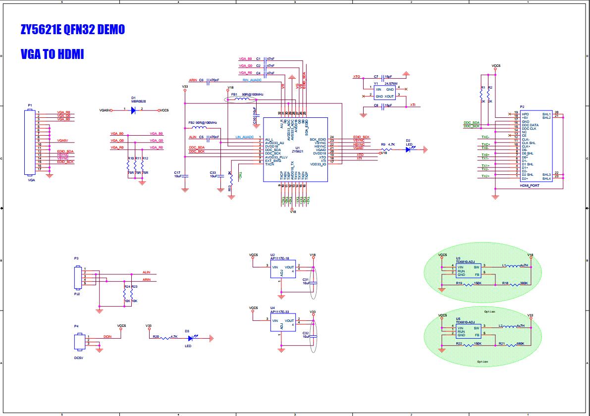 VGA+Audio转HDMI信号转换器方案ZY5621|VGA转HDMI高清转换器方案ZY5621