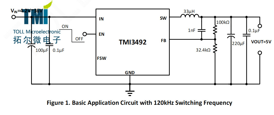 36V 宽输入范围 2A 同步降压DC/DC转换器TMI3492