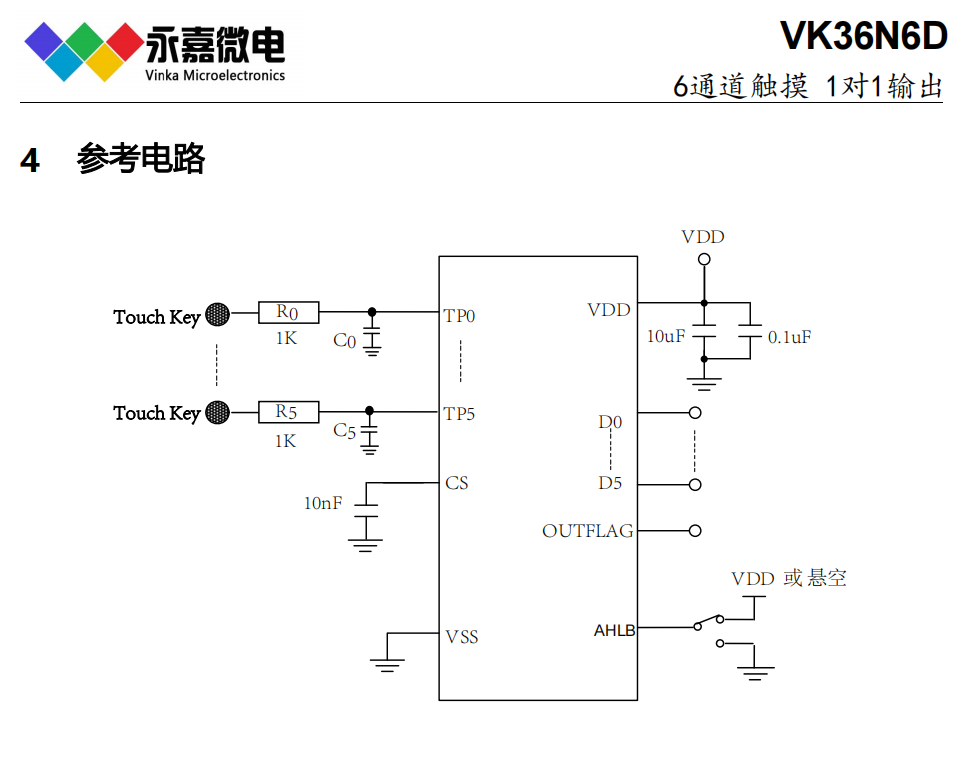 1对1输出 超强抗干扰触摸IC触摸触控芯片6键触控感应芯片VK36N6D SOP16/QFN16L