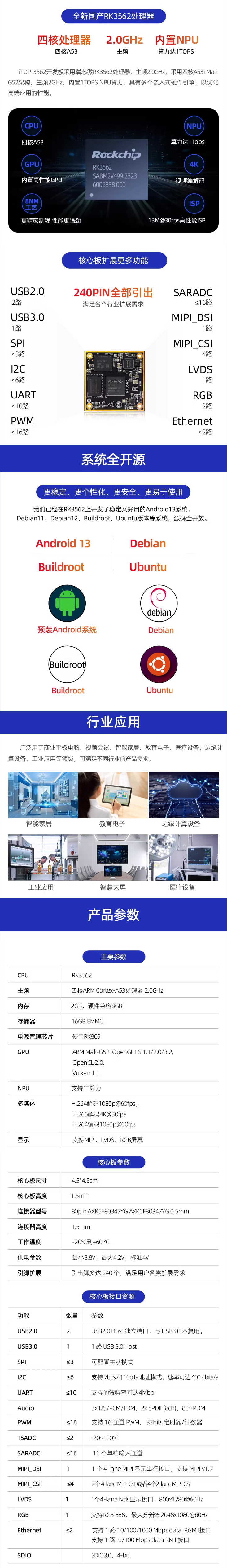 迅为RK3562核心板ARM3562核心板瑞芯微国产人工智能AILinux安卓板