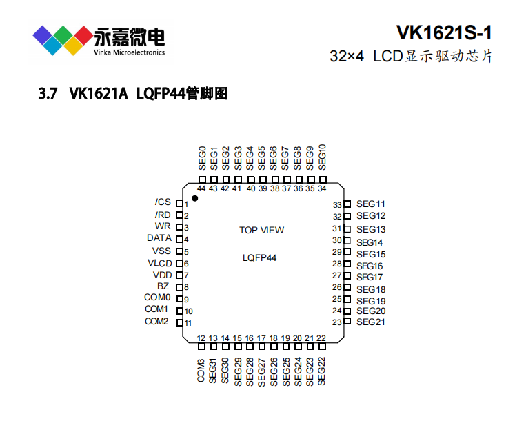 3/4线接口液晶段码屏驱动器段码液晶驱动芯片VK1621 LQFP44/48/SSOP48；DICE COG LCD驱动原厂