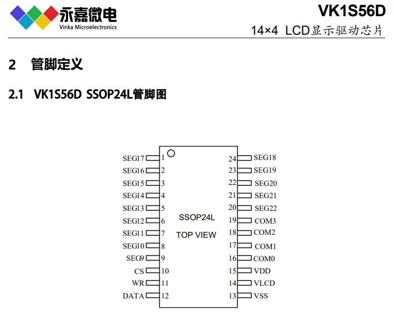 点阵液晶屏驱动芯片液晶驱动段码驱动IC-VK1S56D SSOP24|永嘉原厂