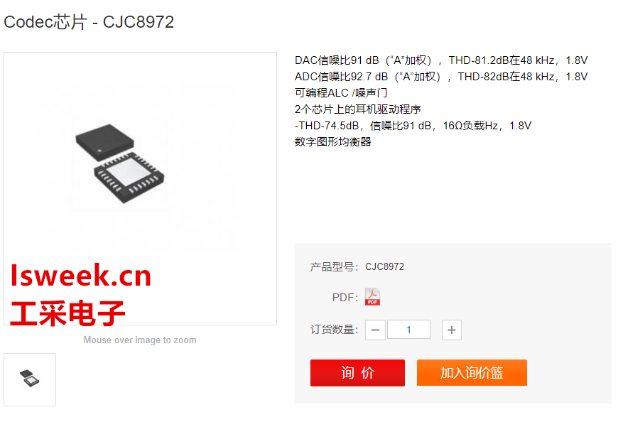 一款低功耗、高质量的24位立体声编解码器-CJC8972