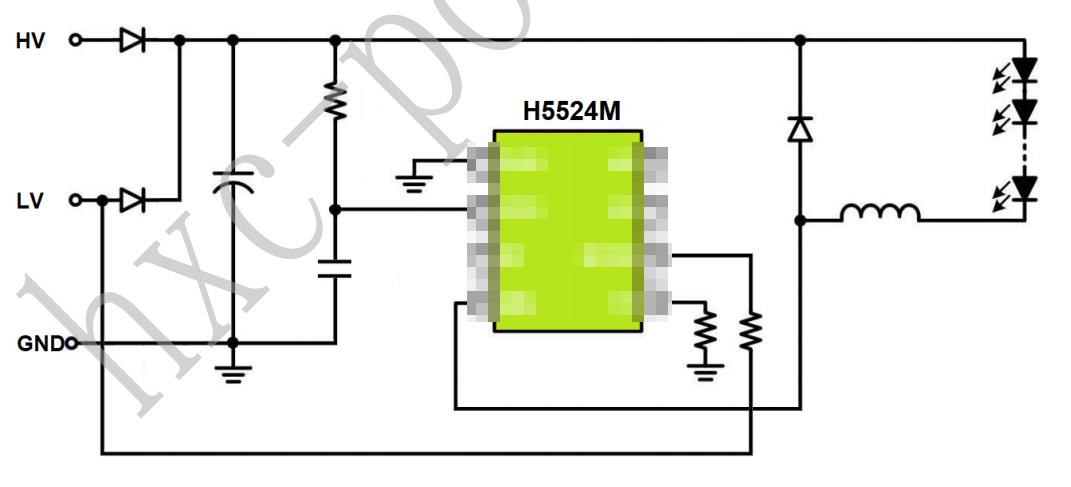 H5524M降压恒流高低亮车灯芯片12V24V48V60V72V降压9V远近光内置100VMOS管