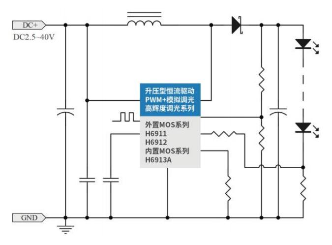 3.3V3.7V5V升压48V-150V 大电流10A升压恒流芯片H6912植物灯驱动方案