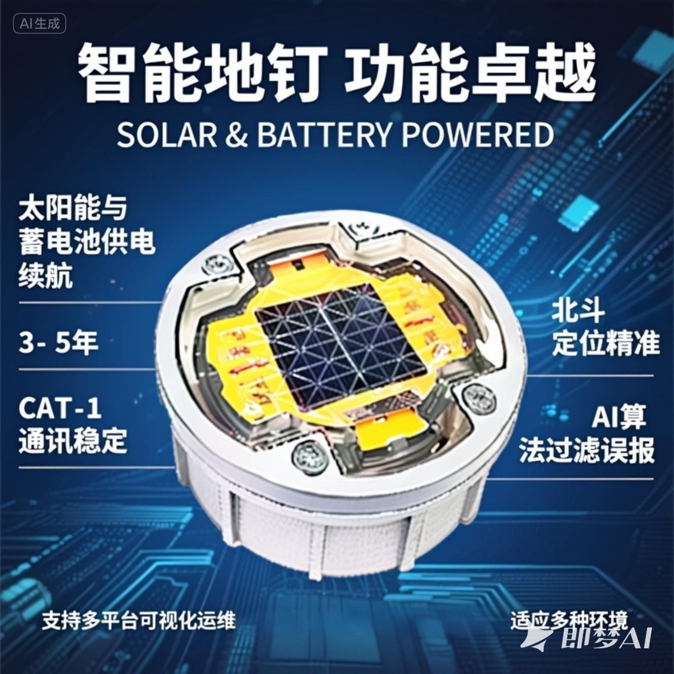 jimeng-2025-07-25-2946-这是智能地钉的功能强大，太阳能与蓄电池供电，续航 3-5 年；.png