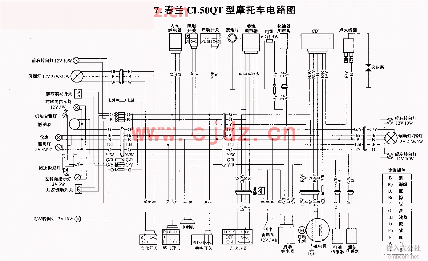 007春兰CL50QT型摩托车电路图.gif