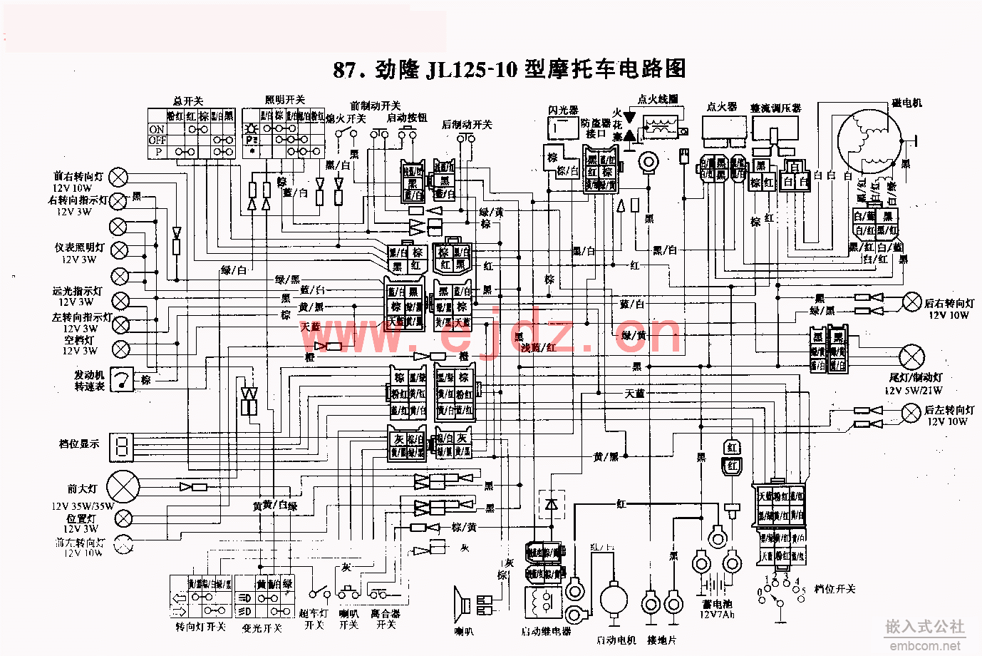 087劲隆JL125-10摩托车电路图.gif